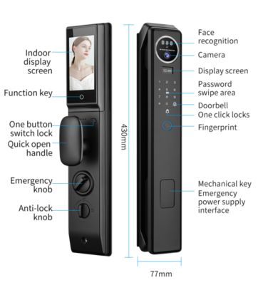 Qleung S959max Smart Door Lock with Cloud Data Storage WiFi Network and Emergency Power USB