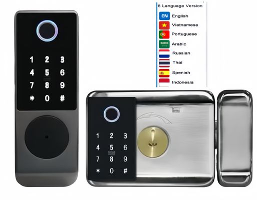 8 ภาษา สแตนเลส Rim Lock Smart Door Lock ด้านสอง