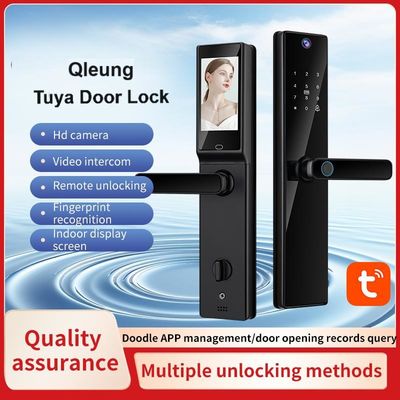 กล้องโทรศัพท์วีดีโอ Qleung Wifi รหัสลายนิ้วมือบัตรกุญแจ Tuya ประตูล็อคสําหรับโรงแรมบ้าน