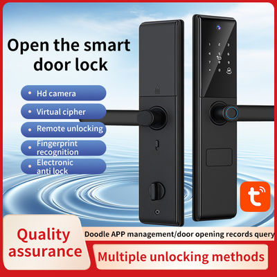 Qleung S829max Tuya Wifi APP กล้องกํากับทางไกล แผ่นนิ้วมือ บัตรผ่าน กุญแจประตูสมาร์ทล็อคสําหรับโรงแรมบ้าน สํานักงาน