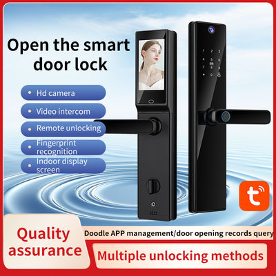 Qleung S819-2Max สมาร์ทล็อคประตูพร้อมคีย์การ์ด รหัสผ่าน การจดจำลายนิ้วมือ วิดีโอคอล สำหรับบ้าน อพาร์ตเมนต์ สำหรับประตูไม้